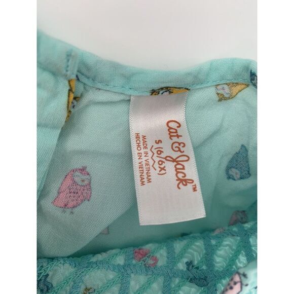 Cat & Jack Teal with Owls Elastic‎ Waist Cap Sleeve Girl's Dress Size S 6/6X - Picture 3 of 9